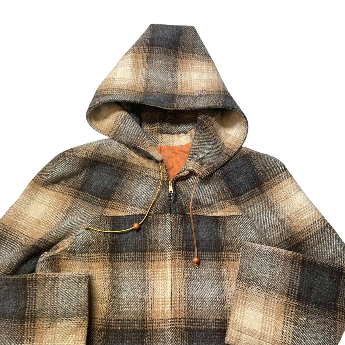 60’s/70’s Wool Plaid Hooded Zip Up Jacket