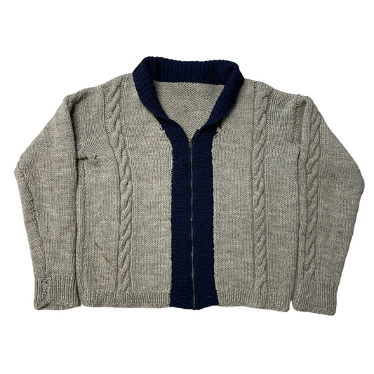 50’s Two Tone Zip Up Acrylic/Wool Knit Cardigan