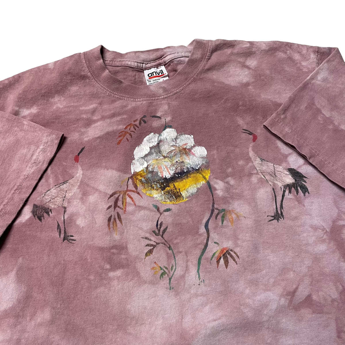 00’s Painted Cranes and Flowers Tie Dye T-Shirt