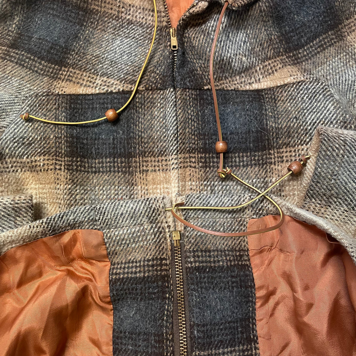 60’s/70’s Wool Plaid Hooded Zip Up Jacket