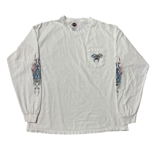 00’s Harley Davidson ‘Logan, Utah’ Flame Print Long Sleeve Pocket T-Shirt
