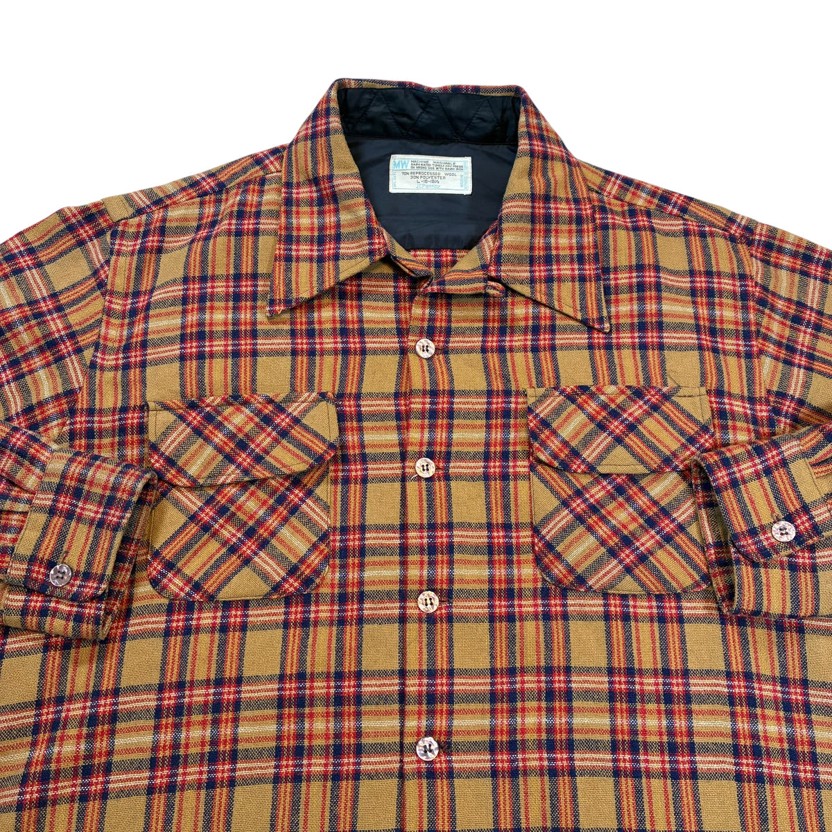 70’s Montgomery Ward Loop Collar Plaid Flannel Shirt XL