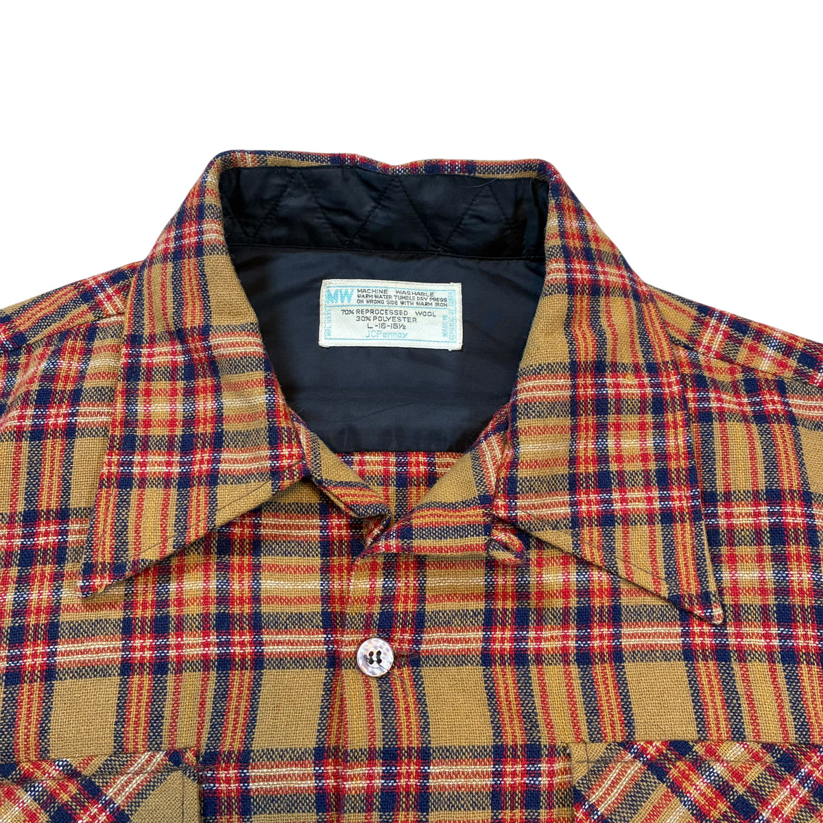 70’s Montgomery Ward Loop Collar Plaid Flannel Shirt XL