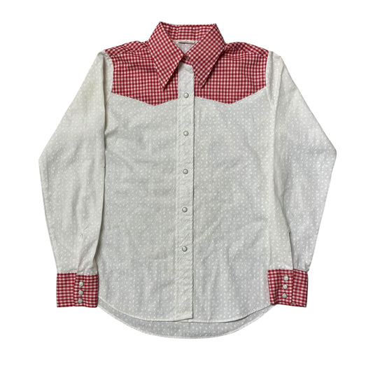 60’s/70’s Ely Plains Red/White Plaid Printed Pearl Snap Shirt