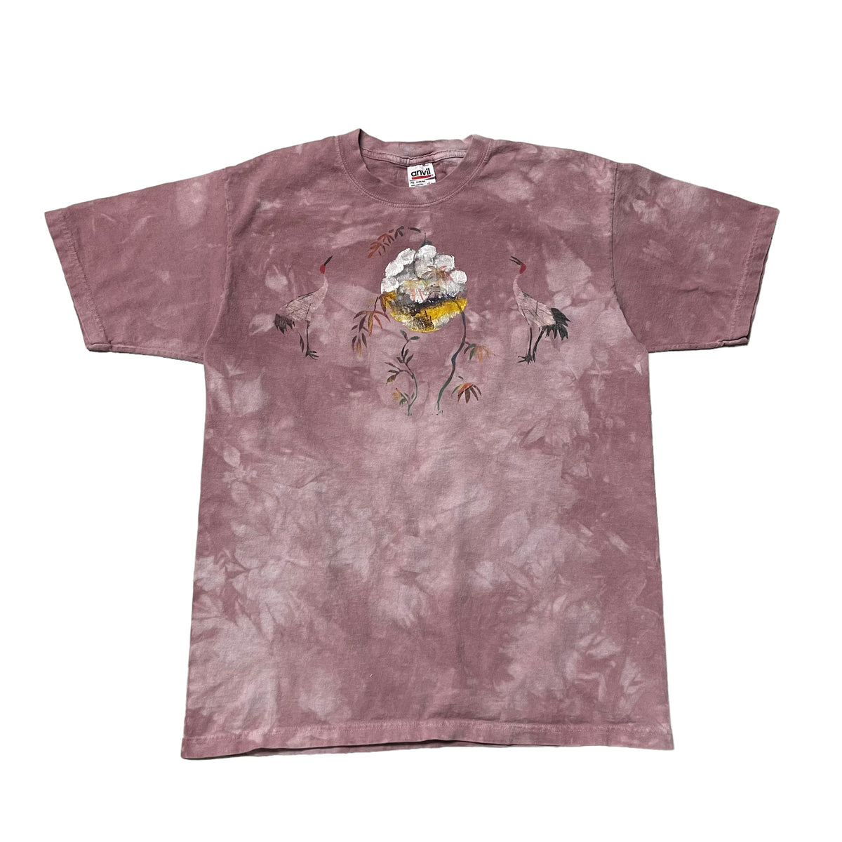 00’s Painted Cranes and Flowers Tie Dye T-Shirt
