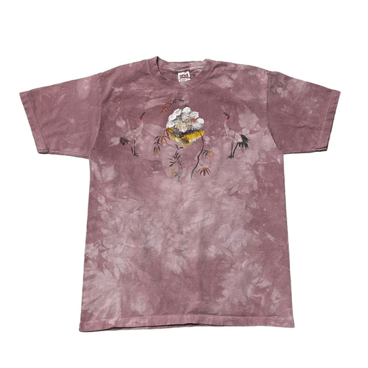 00’s Painted Cranes and Flowers Tie Dye T-Shirt