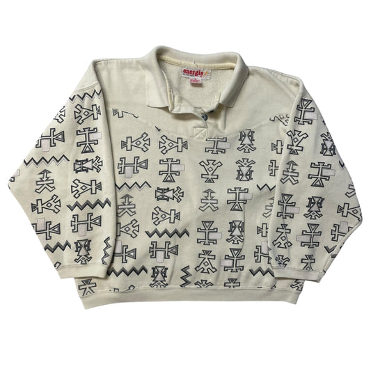 80’s Energie Patterned Collared Boxy Sweater Yellow