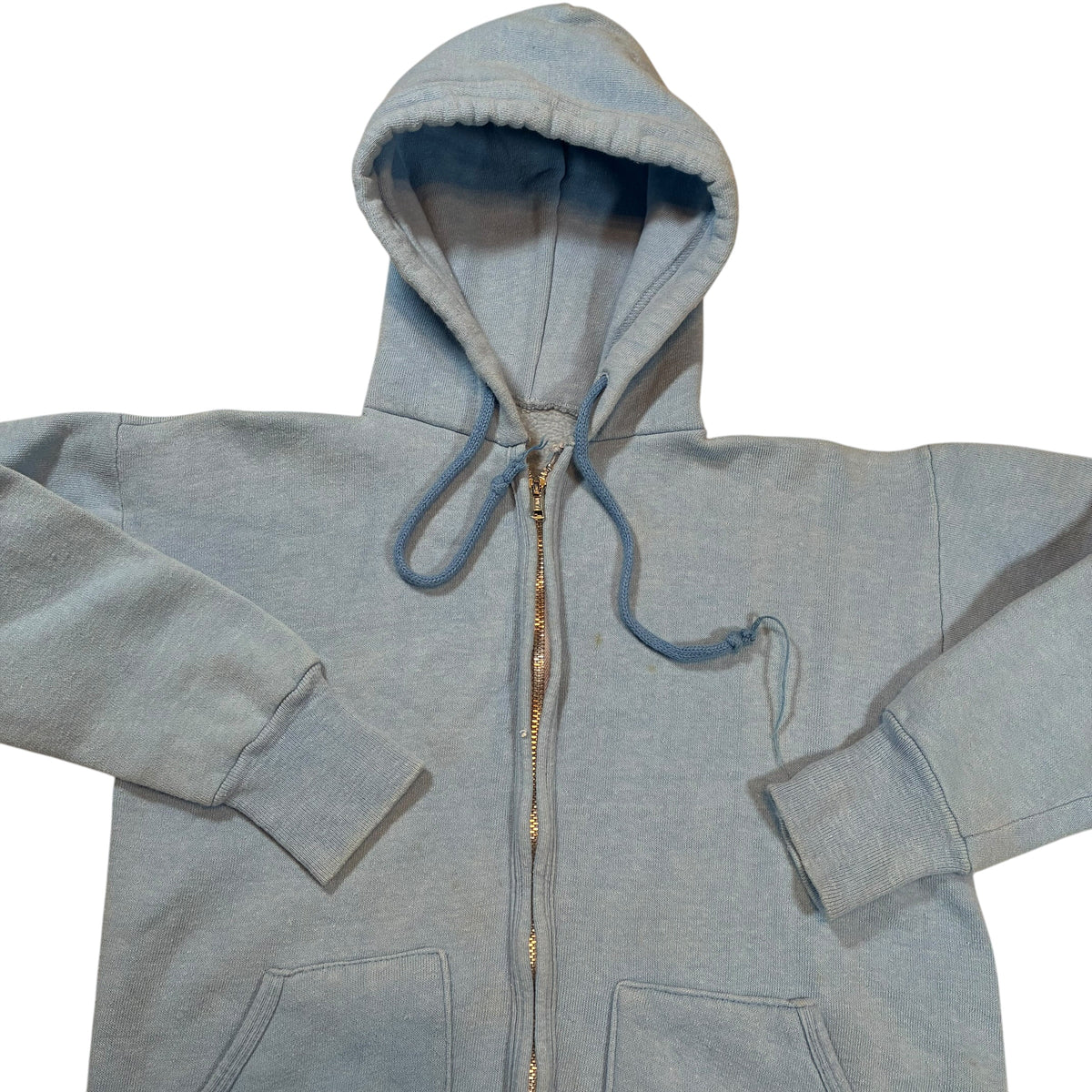 True Vintage 60’s Blue Split Pocket Zip Up Hoodie/Hooded Sweatshirt Men’s Small/Boys XL