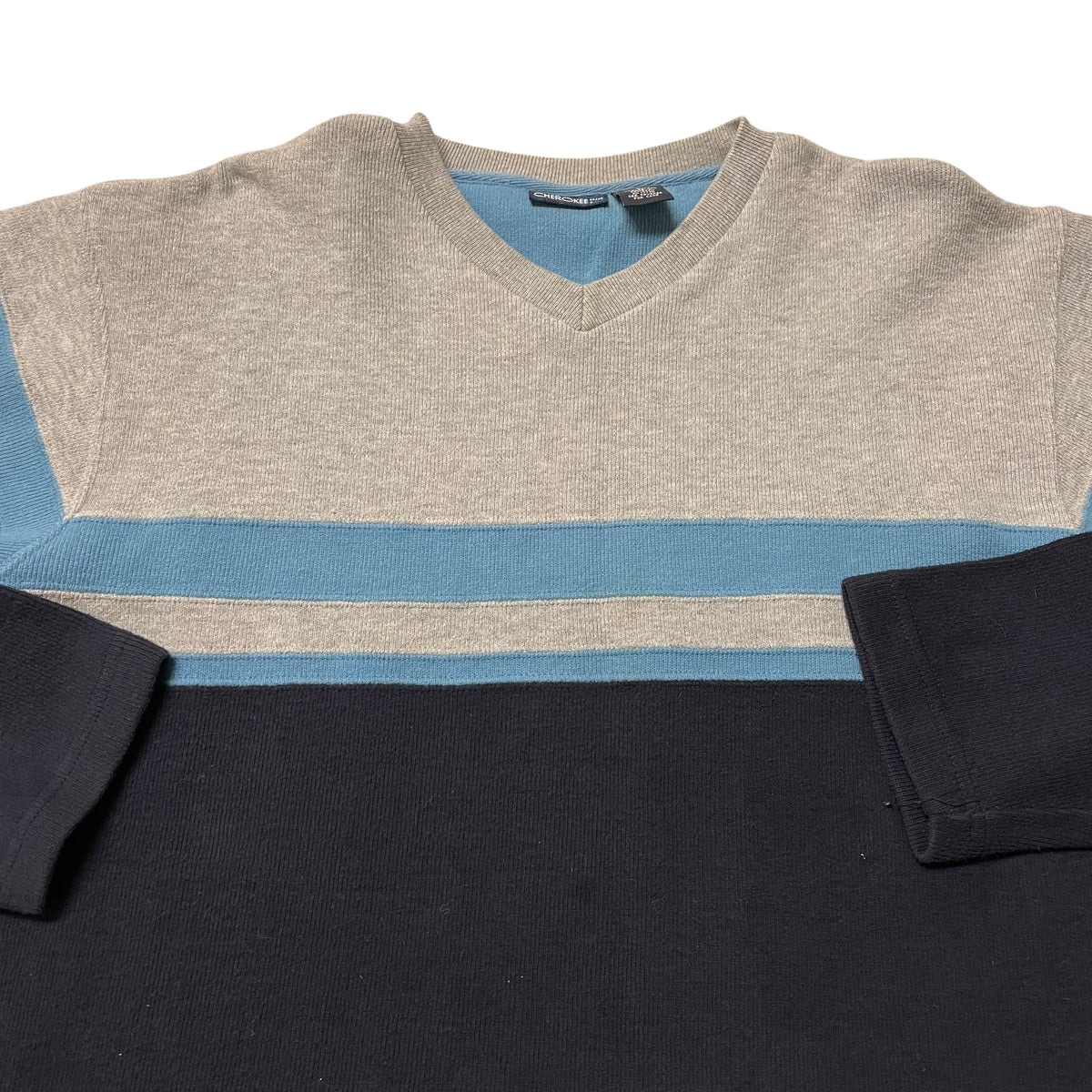00’s Cherokee V Neck Striped Sweater Navy