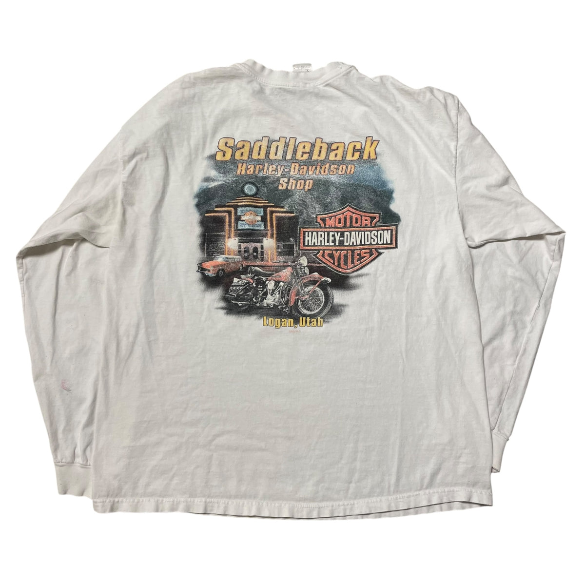 00’s Harley Davidson ‘Logan, Utah’ Flame Print Long Sleeve Pocket T-Shirt
