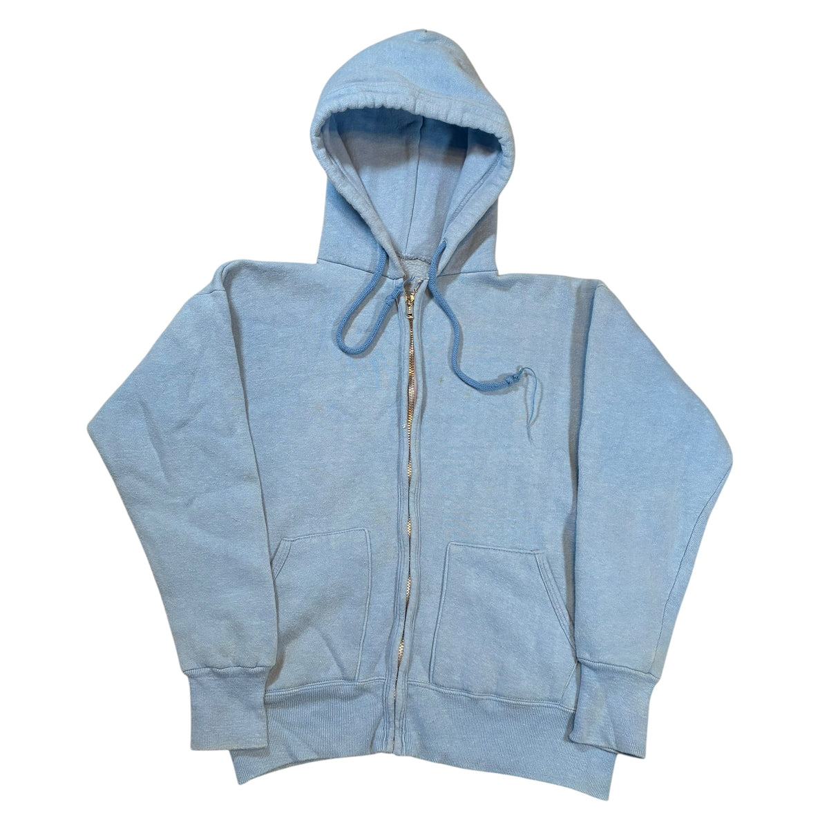 True Vintage 60’s Blue Split Pocket Zip Up Hoodie/Hooded Sweatshirt Men’s Small/Boys XL