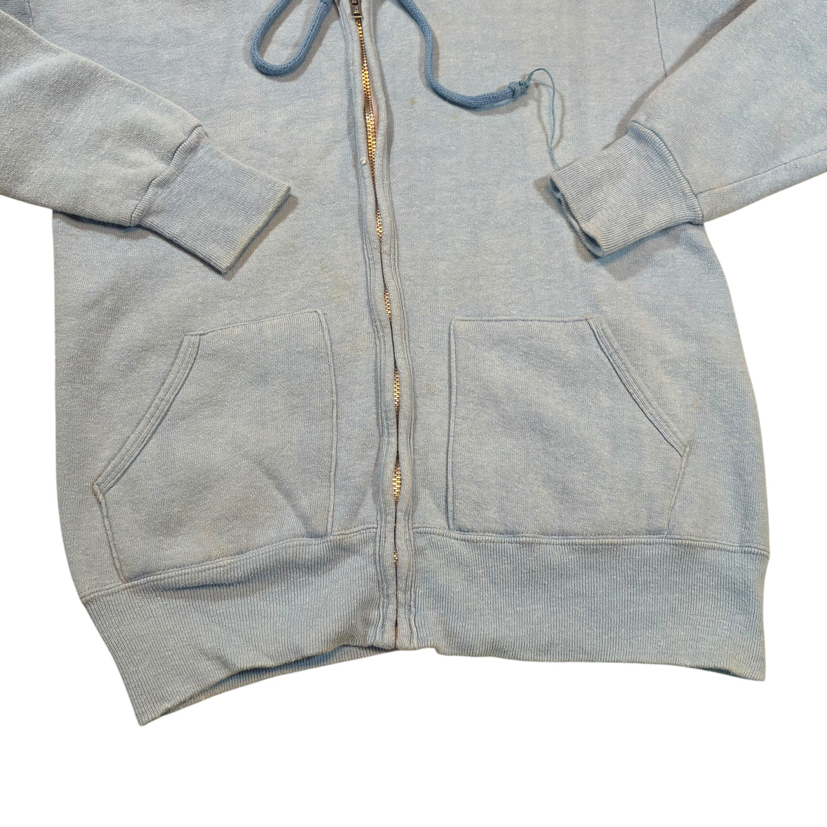 True Vintage 60’s Blue Split Pocket Zip Up Hoodie/Hooded Sweatshirt Men’s Small/Boys XL