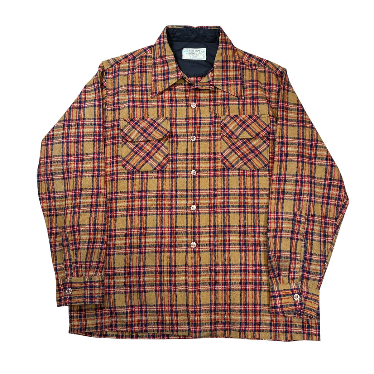 70’s Montgomery Ward Loop Collar Plaid Flannel Shirt XL