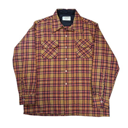 70’s Montgomery Ward Loop Collar Plaid Flannel Shirt XL