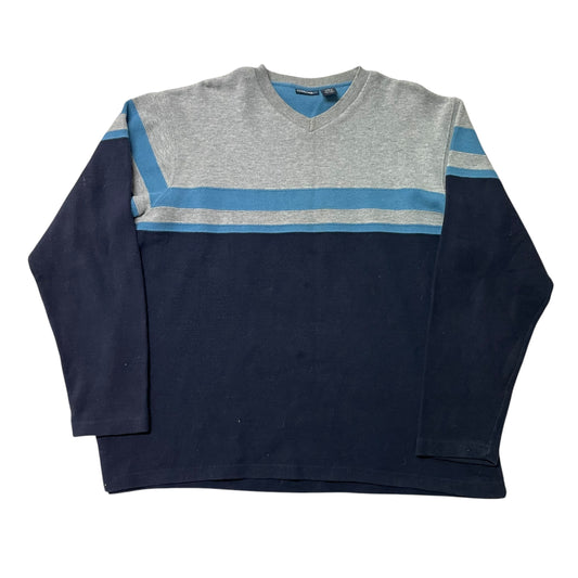 00’s Cherokee V Neck Striped Sweater Navy