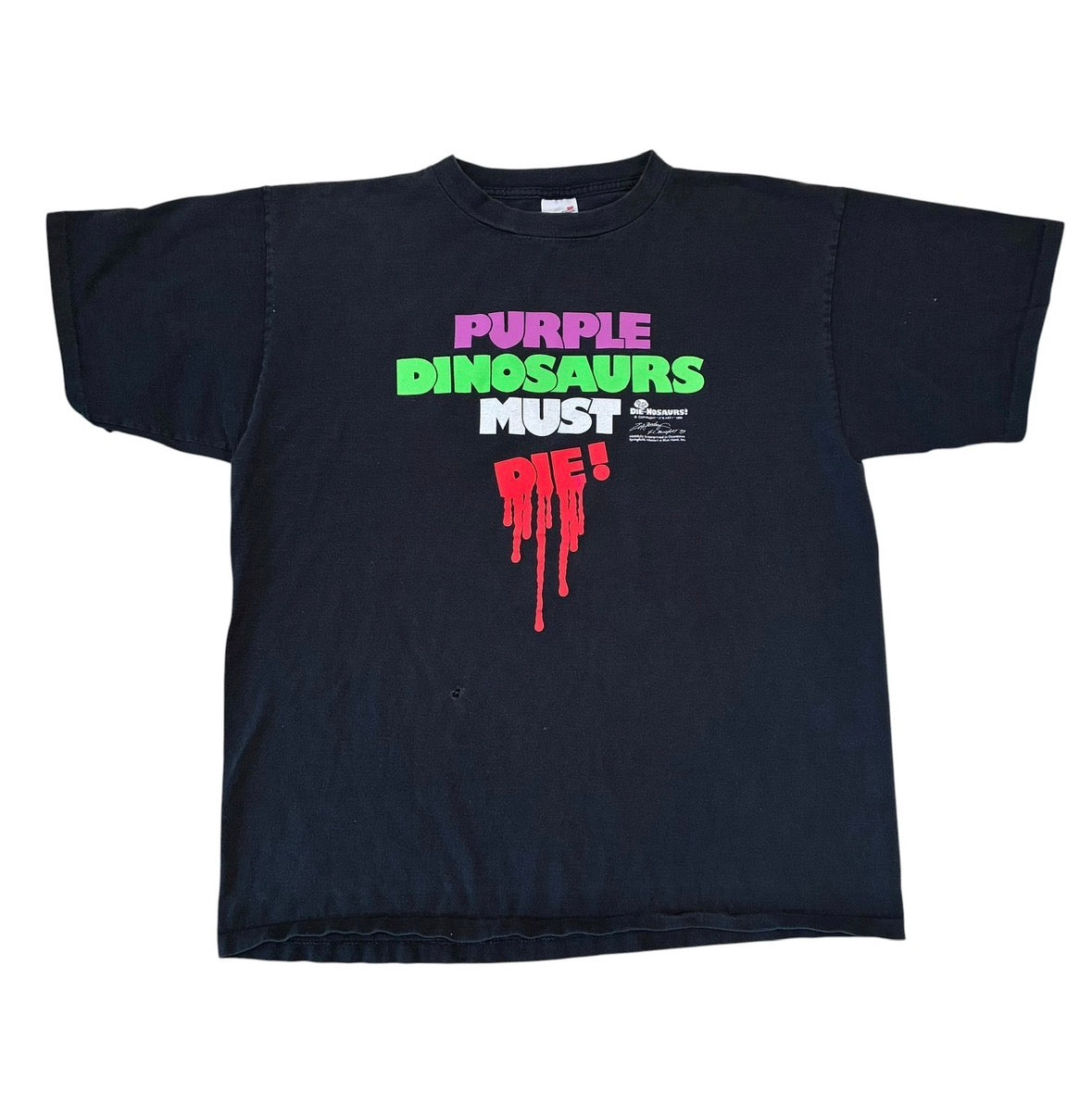 Purple dinosaur must die Barney T-shirt, size XL ￼